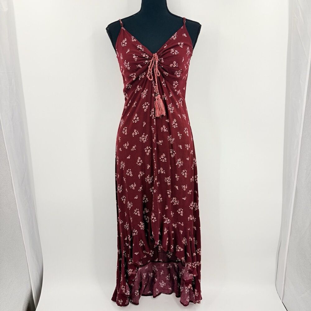 Xhilaration Maxi Slip Dress XS Burgundy Floral Garden Fairy Party Summer Boho